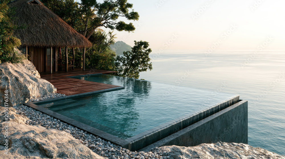 Obraz premium Infinity Pool Overlooking Calm Sea