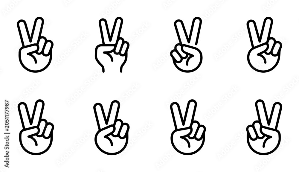 Fototapeta premium Peace Sign Icons, Victory Hand Gestures, V Sign Symbols, Positive Affirmation Graphics