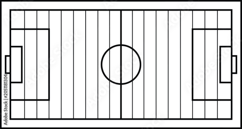 Soccer Field Flat Layout Vector Illustration with Minimalist Football Pitch Top View Line Art Graphic