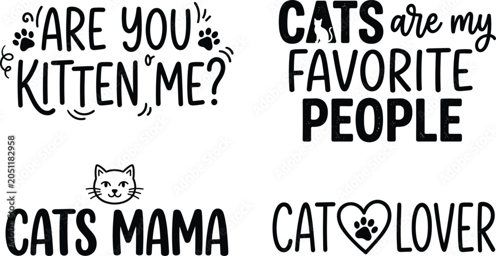 Obraz premium Cat Lover Typography Quote Collection with Funny Feline Sayings Pet Owner and Decorative Vector Design Elements