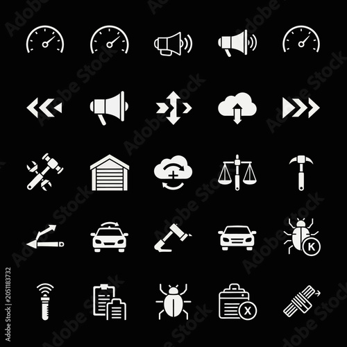 Set of white technology icons on black background