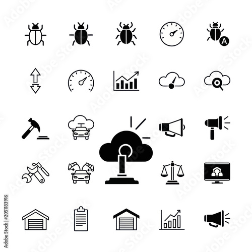 Software Development Icons: Bugs, Cloud, Analytics, Tools, Security, and More