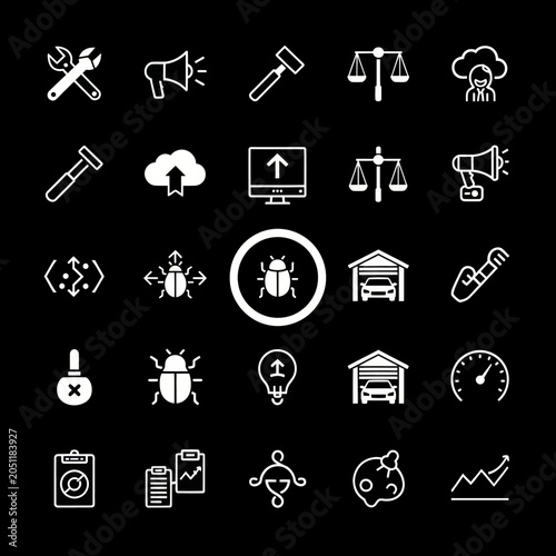 Software Development Icons: Bug, Code, Garage, Lightbulb, Tools, Analytics