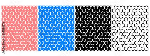 Labyrinth Maze puzzle pink blue black and white vector illustration.Education logic game labyrinth for kids. Find right way. Isolated simple square maze game on white background hex grid With solution
