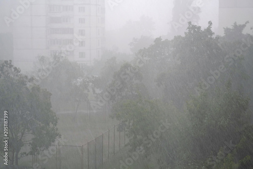 Tablou pe pânză Bad weather, storm. Heavy rain and wind in city