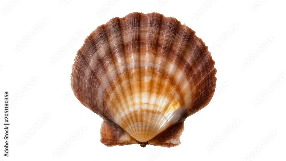 Obraz premium Scallop Shell with Brown and Orange Ribbed Texture