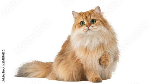 Obraz na plátně Fluffy golden Persian cat with green eyes sitting