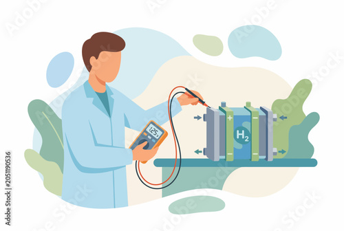 Bild auf Leinwand Scientist Researching Hydrogen Fuel Cell Technology for Clean Energy