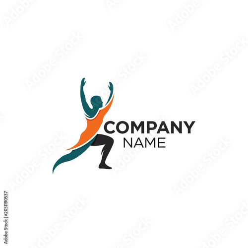 Dynamic abstract logo design featuring a stylized human figure in motion with vibrant colors