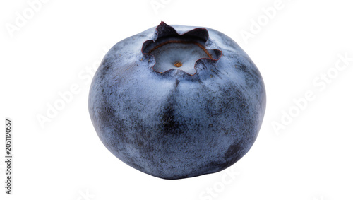 Obraz na plátně Single ripe blueberry with bloom and calyx