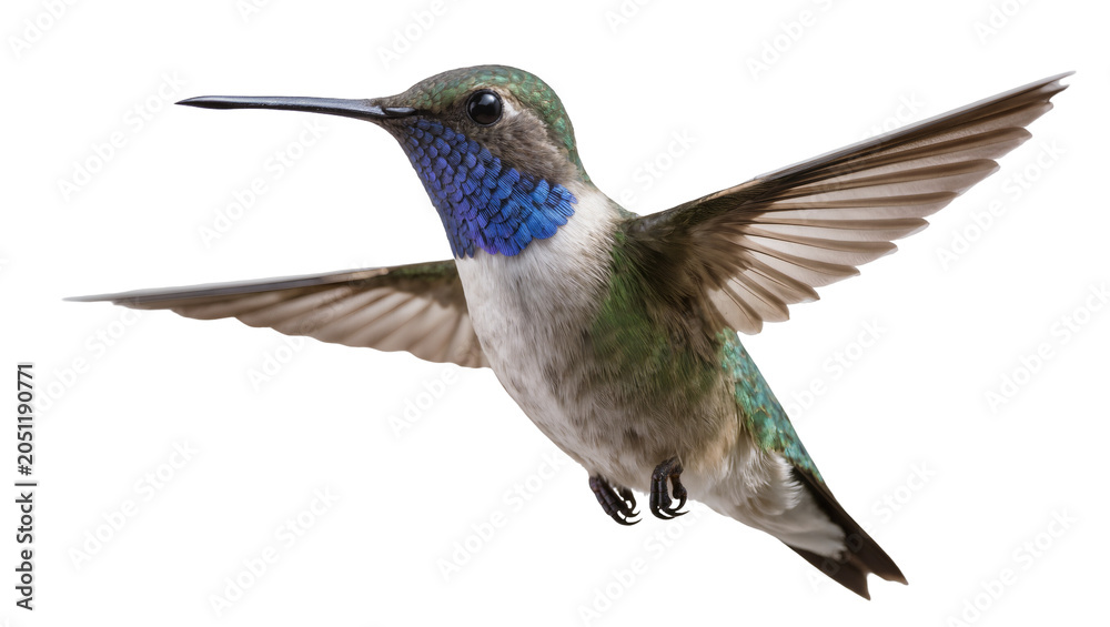 Obraz premium Hummingbird with blue throat and green feathers in flight