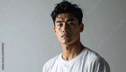 Portrait of a Young Asian Man with Intense Gaze.