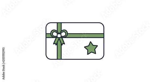 Flat design green gift box with star and bow icon on white background