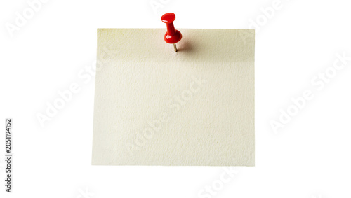 Quadro su tela Red pushpin securing a light yellow paper note