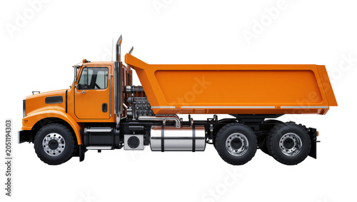 Fotografía Orange dump truck with chrome details and black tires