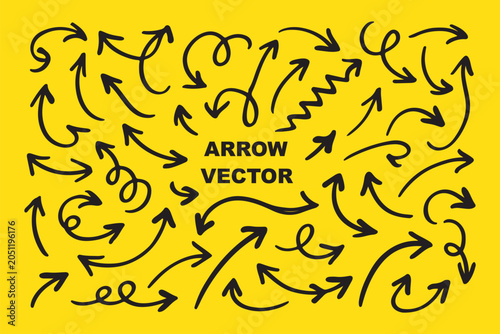 Hand Drawn swirl or twist curved arrows vector. Collection doodle marker arrows in different directions. Black hand drawn doodle arrows vector illustrator