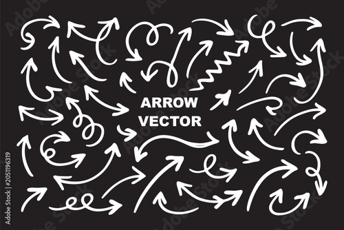 Hand Drawn swirl or twist curved arrows vector. Collection doodle marker arrows in different directions. Black hand drawn doodle arrows vector illustrator