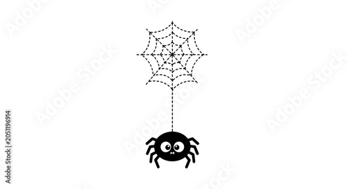 Obraz na płótnie Spider hanging from web, halloween decoration, black and white