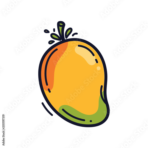Colorful stylized mango illustration with vibrant yellow orange and green tones