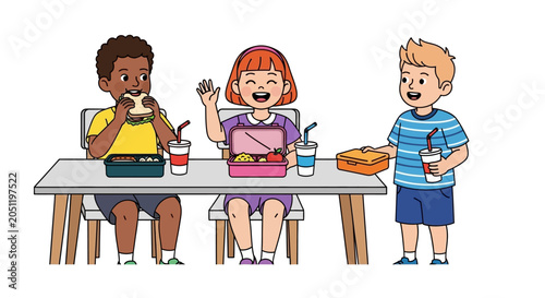Photos Children eating at table, happy kids eating pizza, mealtime fun concept, kids il