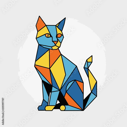 Geometric low poly cat illustration with colorful triangular mosaic art