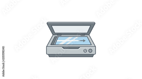 Flatbed scanner icon with blue light for digital scanning.