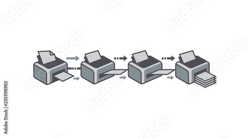 Printer workflow sequence icon for document processing steps.