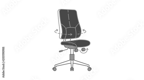 Adjustable ergonomic office chair icon with motion arrows.