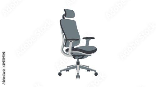 Ergonomic grey office chair with headrest and lumbar support.