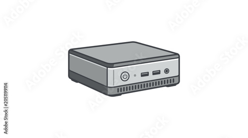 Compact silver mini PC desktop computer isolated on white.