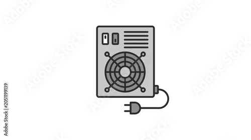 Desktop computer power supply unit with plug icon.
