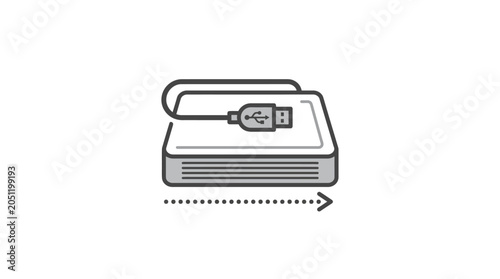 Isometric external hard drive data transfer icon.