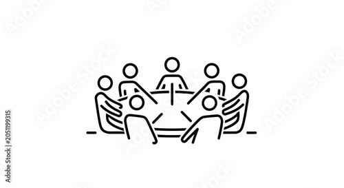 Minimalist icon of a group of people at a round table meeting