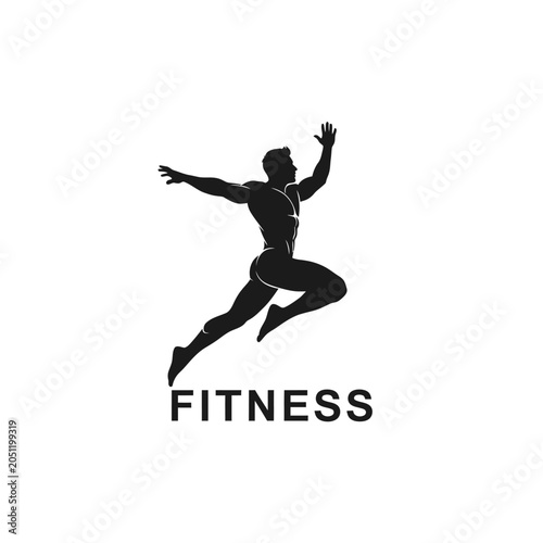 Dynamic silhouette of a person in a jumping pose for fitness concept