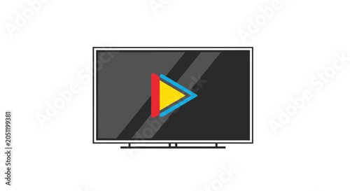 Modern television displaying play icon against white background