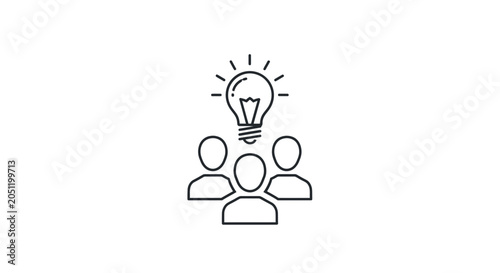 Team brainstorming with lightbulb idea above group illustration