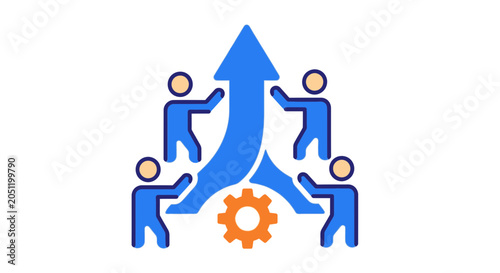 Teamwork and growth concept illustration featuring abstract figures and arrow