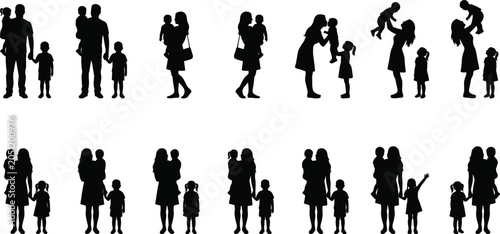 Photos Silhouette illustration of parents and children in various family poses represen