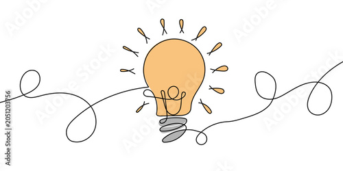 Continuous Line Light Bulb Illustration with Creative Idea Concept