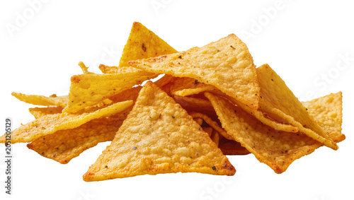 Foto Pile of crispy golden tortilla chips with seasoning