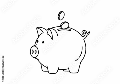 Quadro su tela Simple line art drawing of a piggy bank with coins dropping in.