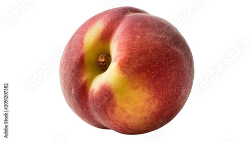 Vászonkép Ripe fuzzy peach with red and yellow skin and stem indent