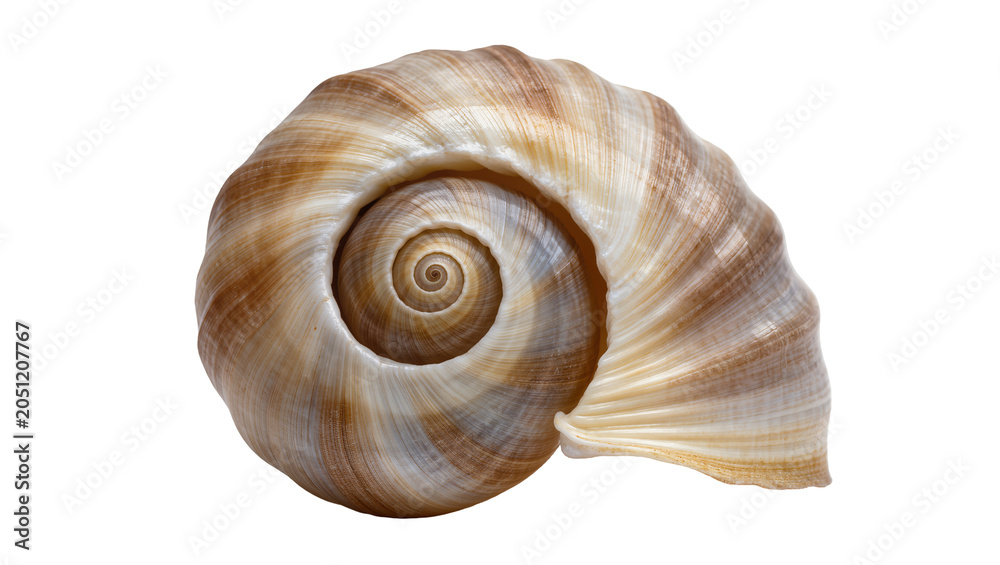 Obraz premium Spiral seashell with brown and beige stripes
