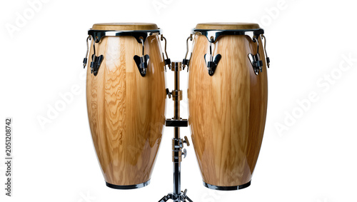 Foto Two wooden conga drums on a stand