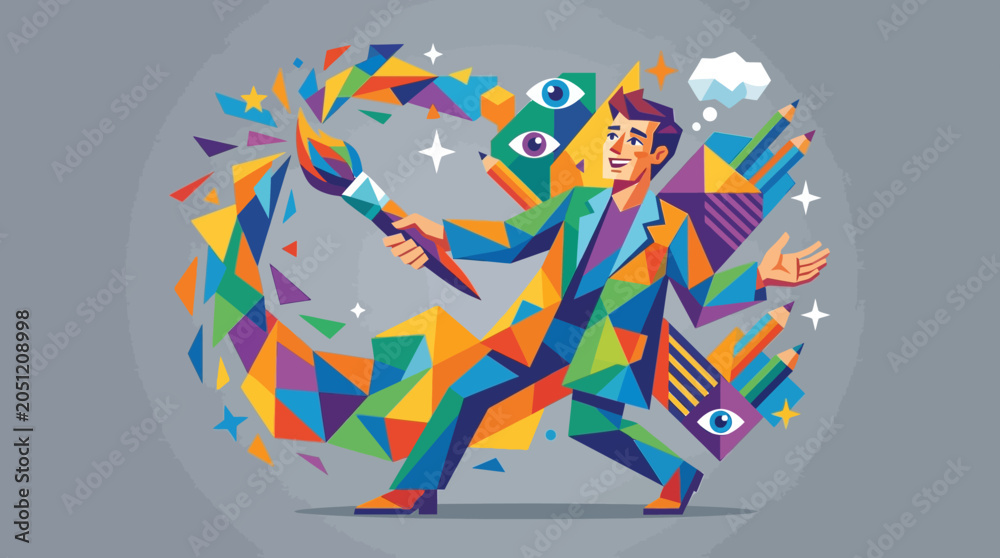 Fototapeta premium Creative artist painting colorful geometric art illustration