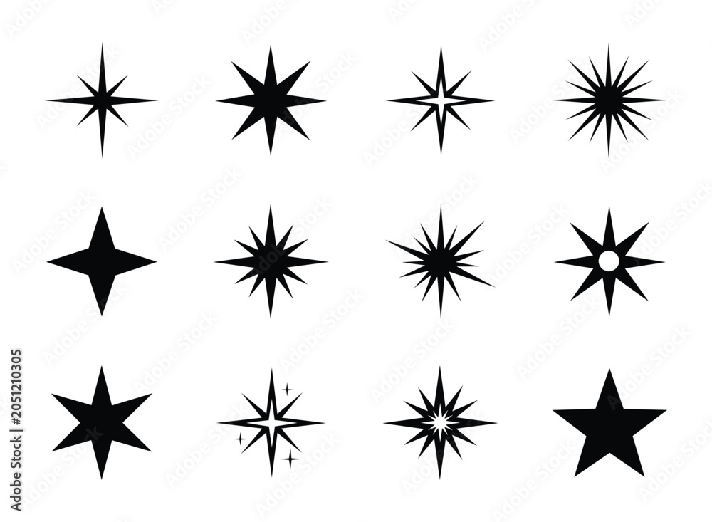 Fototapeta premium Set of decorative sparkle, twinkle, and star icons