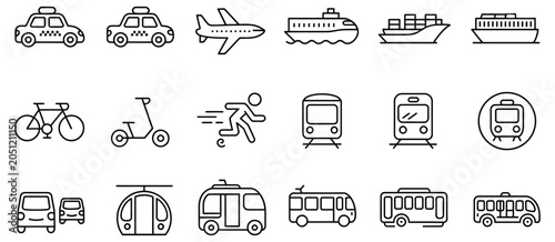 Tableau sur toile Transportation icon set, various modes of transport symbols, cars, bikes, airpla