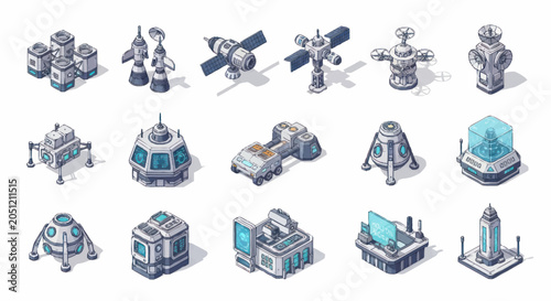 Cuadro en lienzo Collection of futuristic science fiction buildings and structures