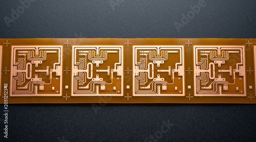 Repeating antenna circuit panels on flexible amber LCP strip