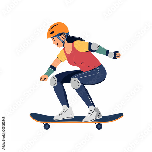 Woman skateboarding wearing protective gear